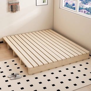 Japanese-Style Bed Tatami Folding Bed Double Bedroom Frame Wooden Bed Rental Room Floor-Standing Frame Solid Wood