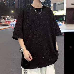 Guiyake Cool Starry Ice Silk Short-Sleeved T-Shirt Men's Summer New American Fashion Brand Loose Inner T-Shirt Half-Sleeved