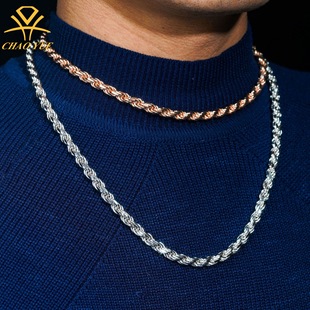 4-6mm French Fashion Rope Chain 925 Silver Mosan Buckle Distinctive Collarbone Necklace Men and Women Punk Fashion