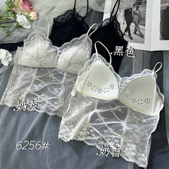 夏季新款法式純欲美背內衣一體杯吊帶內衣固定杯裹胸蕾絲美背文胸