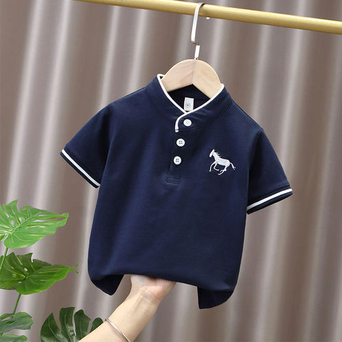 T063-Stand collar embroidered horse Polo versatile stand collar loose British style knitted trend