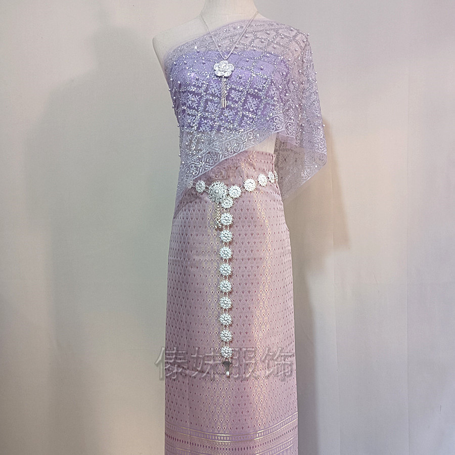 A7 five-piece light purple skirt set with shawl that does not shed powder