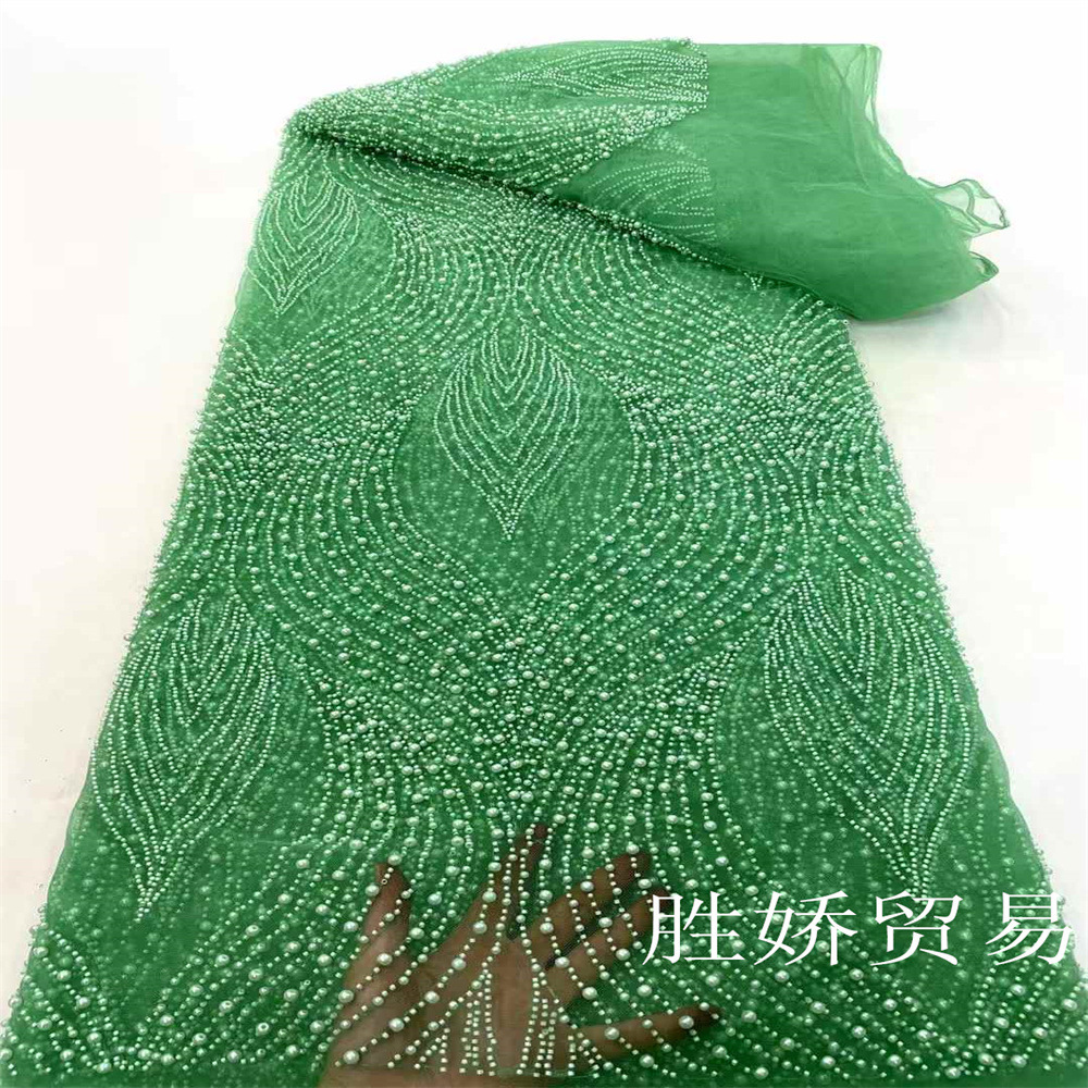 Francia moda pesada cuentas de clavos bolsas de tela de encaje vestido de boda tela de tela de encaje DIY