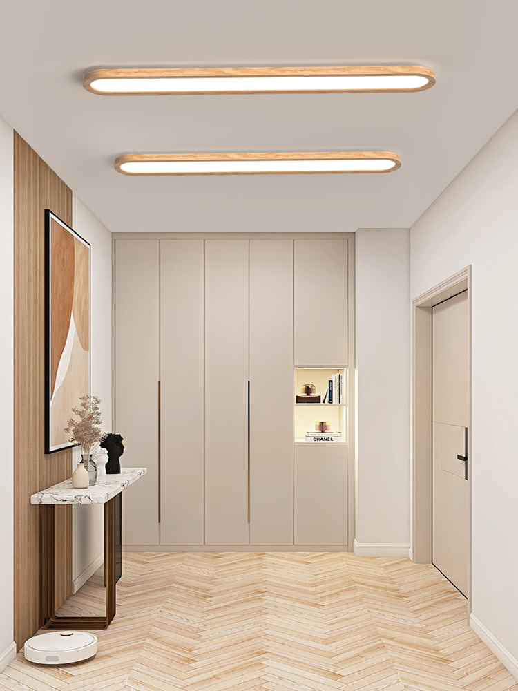 Solid Wood Corridor Light Aisle Light Japanese-Style Natural Wood Color Rectangular Led Creative Home Dining Room Pendant Light