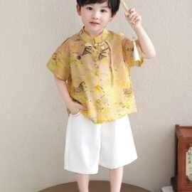汉服男童夏季新中式国风套装新款儿童唐装古风短袖演出表演服装