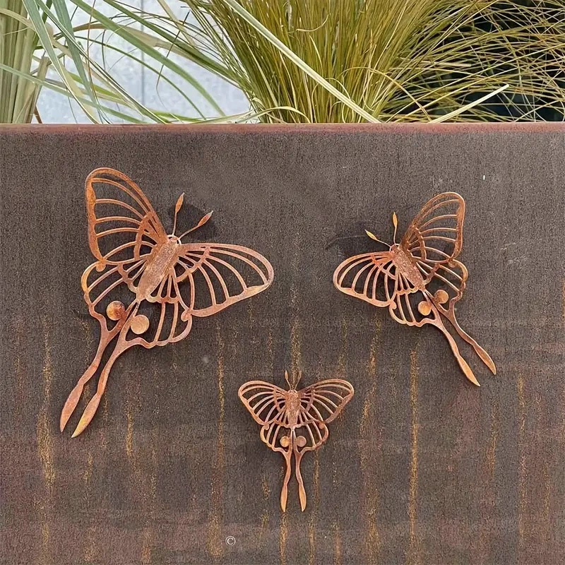 Ретро ржавый цвет, украшение в виде бабочки, набор из трех предметов, украшение для сада на открытом воздухе, украшение для стены в виде бабочки, украшения в виде бабочки