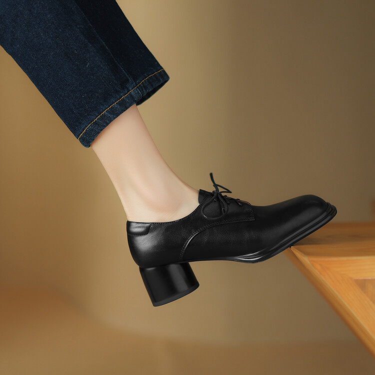 未使用）eaphi　SQUARE TOE SHOES　ブラック37 CHIKO Manilla Square Toe Block Heels Oxfords Shoes