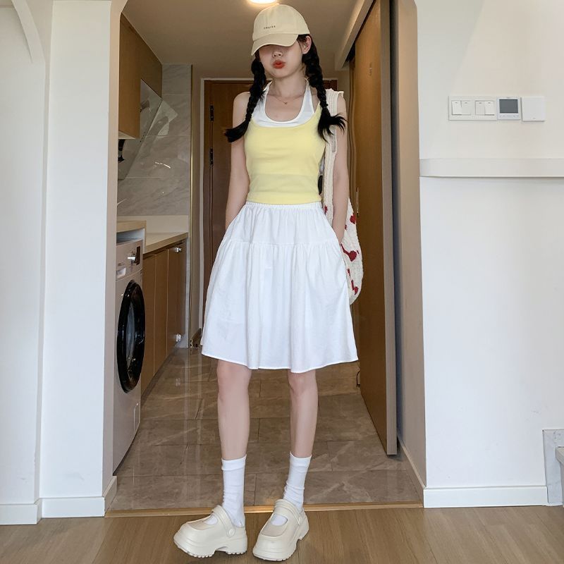 ネイビーブルー日本製スカート女性用2025春夏新作韓国風ハイウエストAラインスリムルーズミディスカートアンブレラスカート|undefined