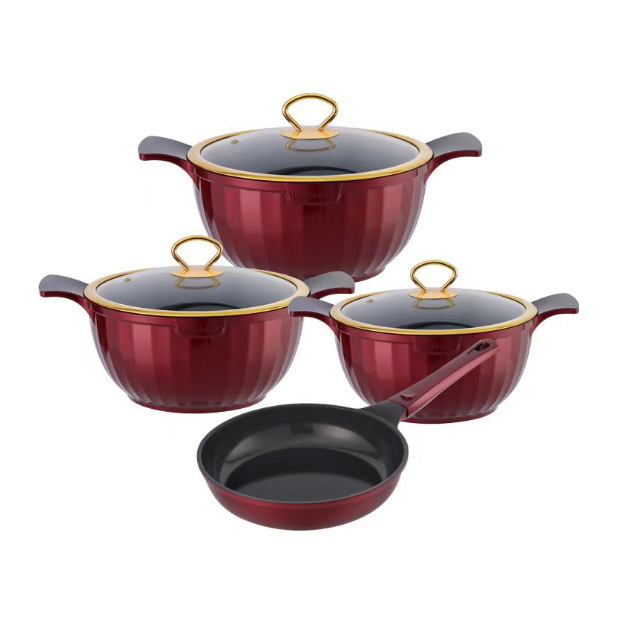 Juego de olla de fundición a presión de columna romana 24cm26cm28cm olla de sopa sartén utensilios de cocina Juego de 8 piezas de olla de aluminio antiadherente