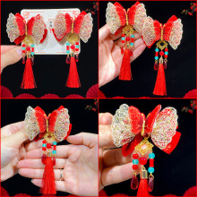 中国风儿童头饰汉服发夹子女童宝宝红色毛球古装发卡古风发饰头花