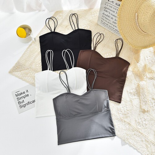 Ice silk double shoulder thin strap beautiful back camisole women's seamless bottoming sports outer wear tube top sexy non-wired underwear
