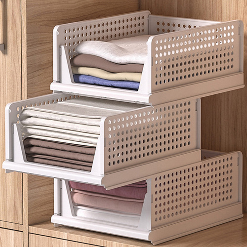 Clothing storage basket wholesale wardrobe toy Japanese plastic stackable drawer type clothes layered folding storage box