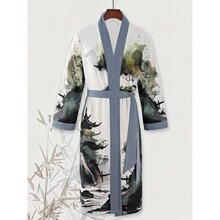 T 91605 Crane Print Kimono Cardigan ����ӡ������ �羳��