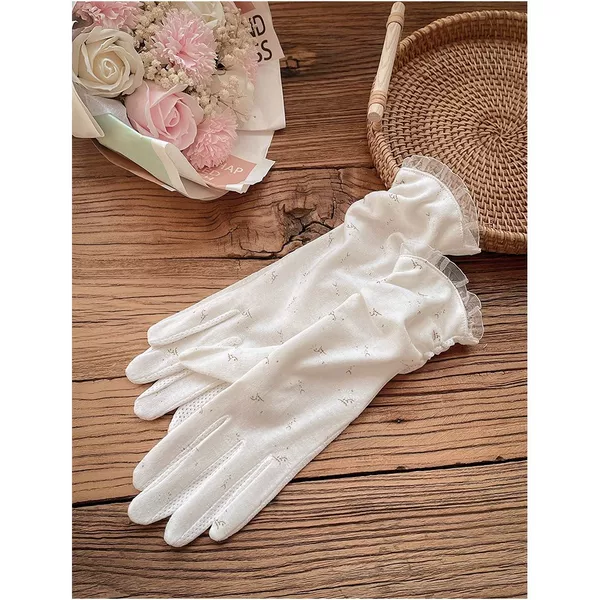 Sunscreen Gloves Women's Thin Summer Long Medium-long Sleeve Wrist Protection White Driving Cycling Anti-ultraviolet Touch Screen Breathable