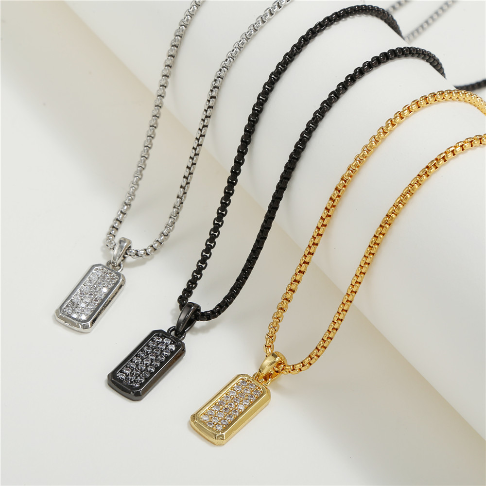 New Vintage Long Square Stainless Steel Chain Copper Inlaid Zircon Necklace Wholesale Nihaojewelry display picture 9