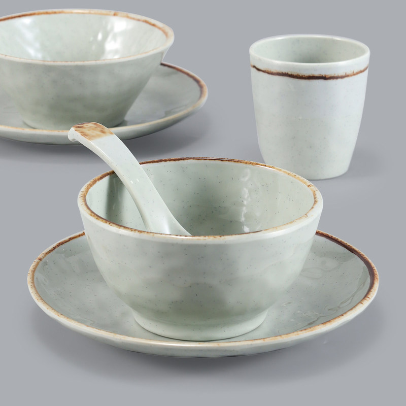 Korean Melamine Tableware Imitation Porcelain Hotel Bowl and Plate Set Japanese Cuisine Dining Room Hot Pot Table Setting Rice Bowl Cup Spoon Commercial Use