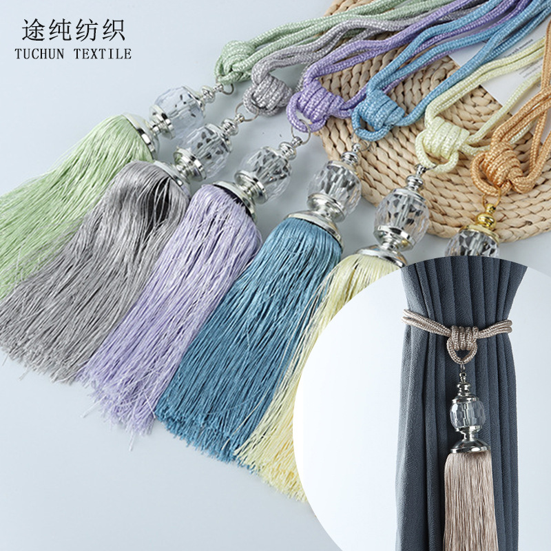 厂家现货 流苏绑绳欧式水晶挂球窗饰 帘头装饰吊穗 简约窗帘绑带