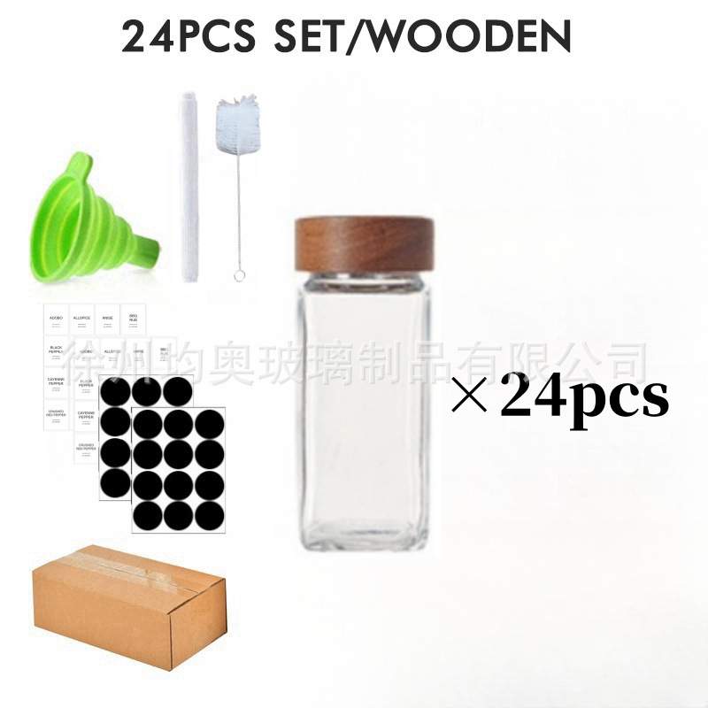 [아카시아나무 모형] 조미료병 24개 세트(마커, 스티커, 깔때기, 브러쉬 포함)