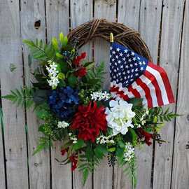 纵鸿美国独立日花环门花圈美国装饰7月4日花环阵亡将士纪念日装饰