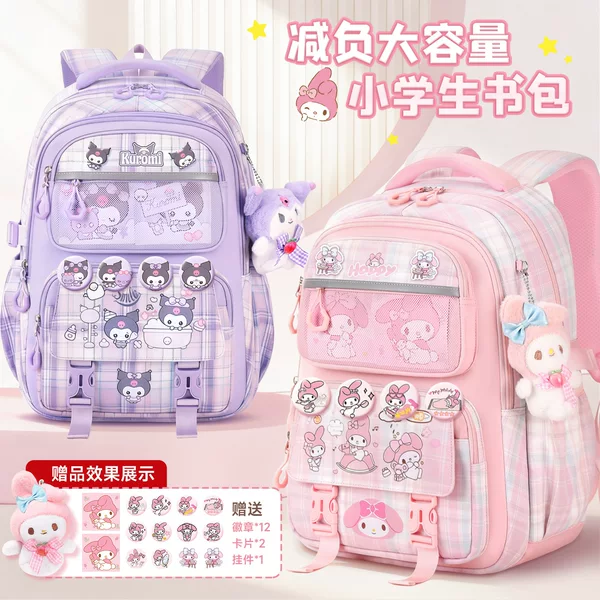 Popular Cartoon Multi-Compartment Schoolbag for Female Students in Grades 1-3-6, Large-Capacity Backpack, Cute New Style for Girls
