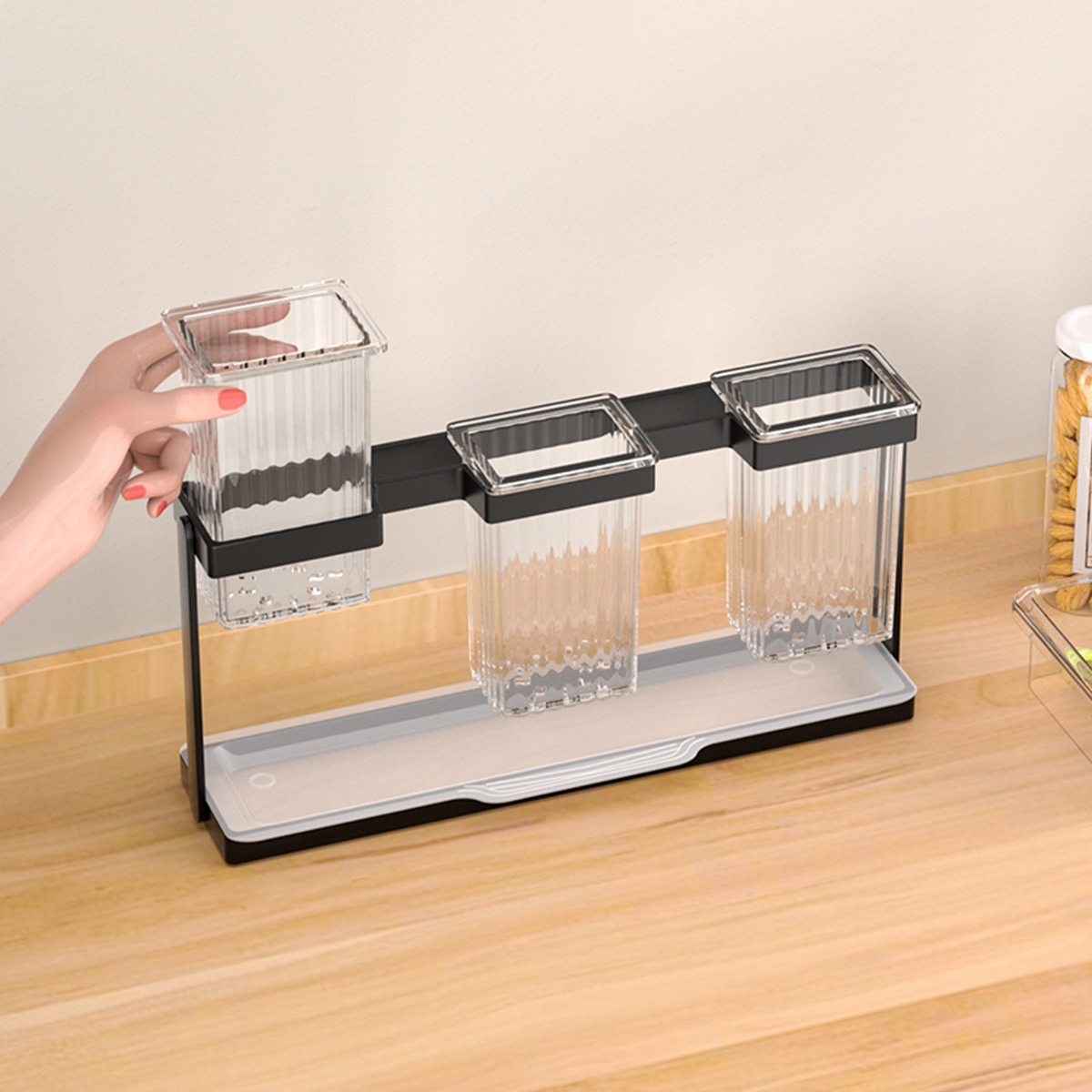 Caja de almacenamiento de palillos de mesa de estante de cocina, palillos de taza simple y doble de lujo ligero, palillos de cocina para uso doméstico con palillos de drenaje