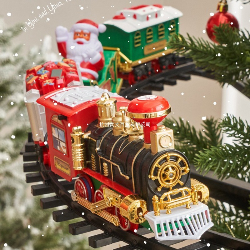 Tren eléctrico de tren pequeño suspensión spray decoración de árbol de Navidad vapor fuma regalos de Navidad para niños