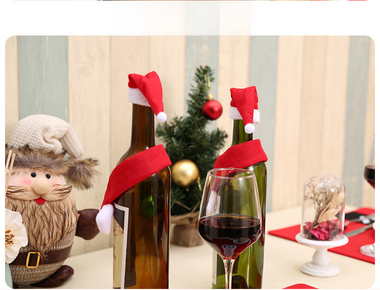 Popular Christmas creative household supplies non-woven scarf + hat wine bottle decoration Christmas wine bottle decoration wholesale_voghion.com