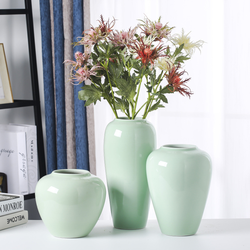 간단한 Jingdezhen 카운터 탑 3 피스 세라믹 꽃병 홈 장식 장식 공예 꽃 수경 도자기 냄비