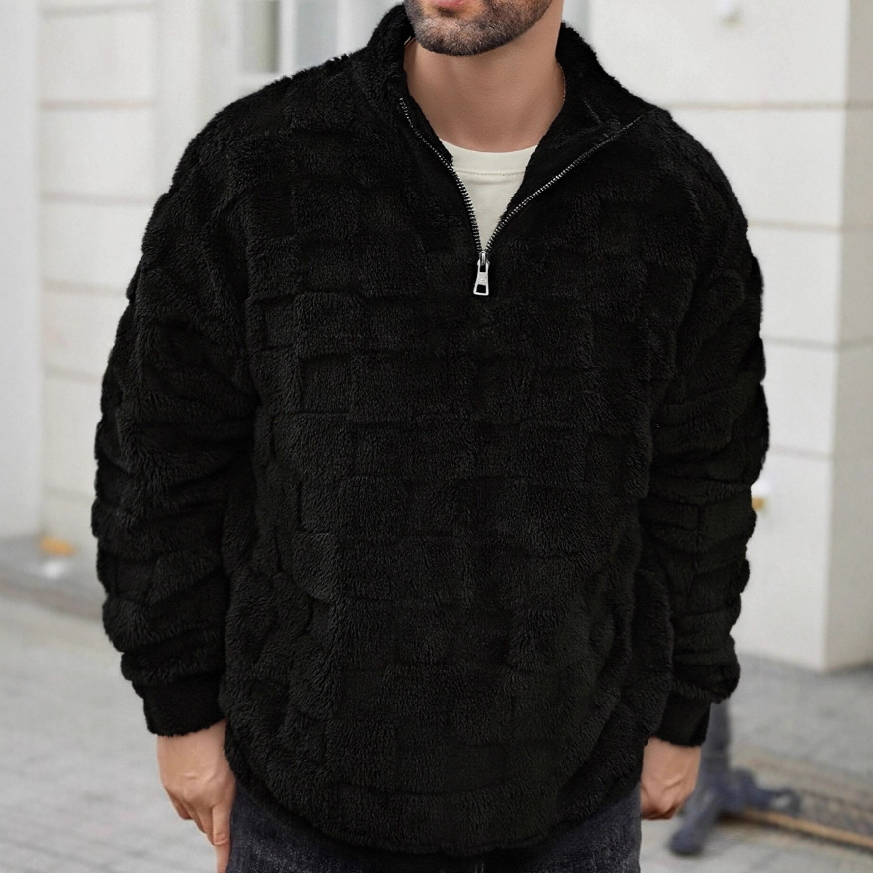 2024 Amazon Aliexpress hombre chaqueta de manga larga suelta otoño y invierno casual chaqueta de medio cremallera
