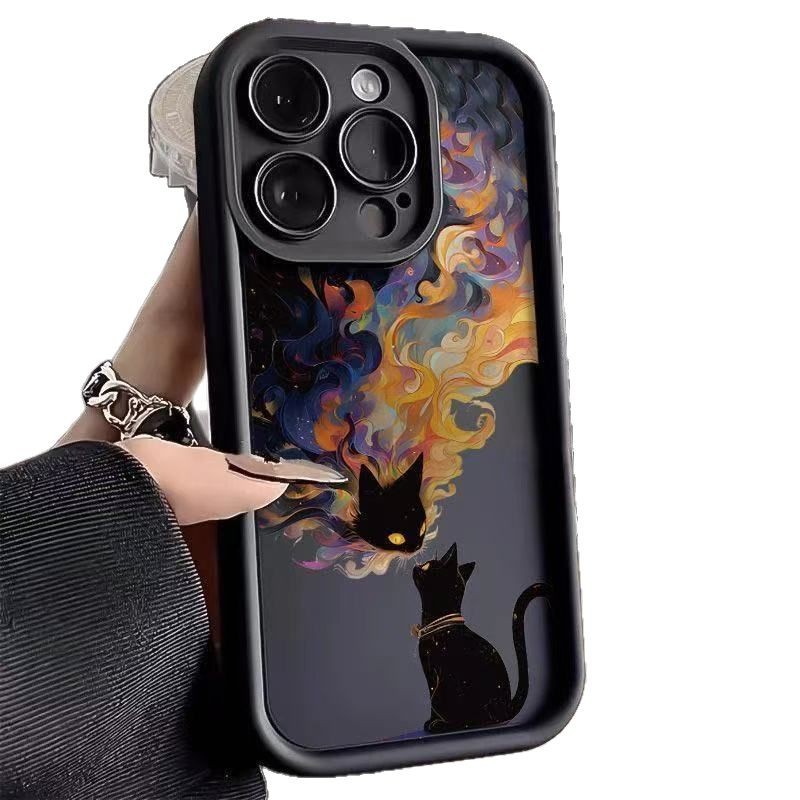 Pareja gato negro europeo y americano para iPhone 16pro funda para teléfono móvil Apple 15 anti-caída 14/13promax nuevo 12