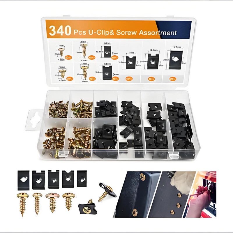 340pcs cross-border boxed car U-shaped clip and screw combination kit for dashboard panel internal screws