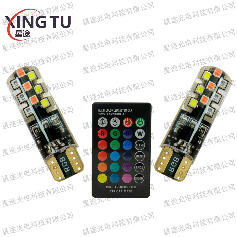 Автомобильный RGB широкий свет силиконовый красочный светодиодный прожектор T10 2016 18SMD вспышка номерной лампы