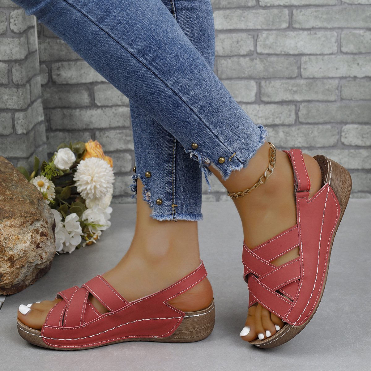 Women's Basic Commute Solid Color Open Toe Wedge Sandals display picture 6