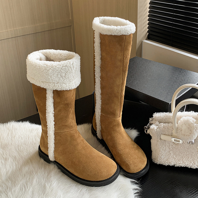 雪地靴女高筒靴2024冬季新款女靴保暖加厚棉靴平底毛毛鞋