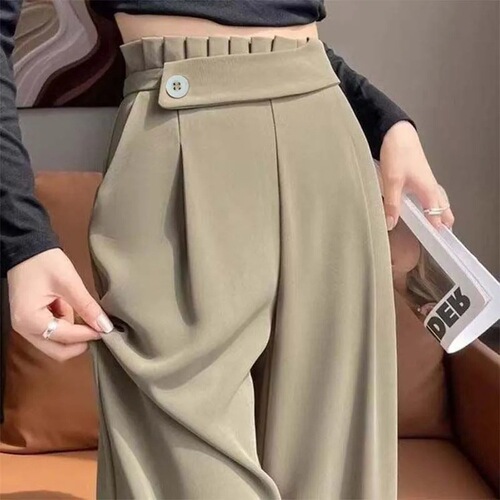 2026 summer new style, high waist, hanging straight, small, narrow version, wide leg pants, black casual pants, women