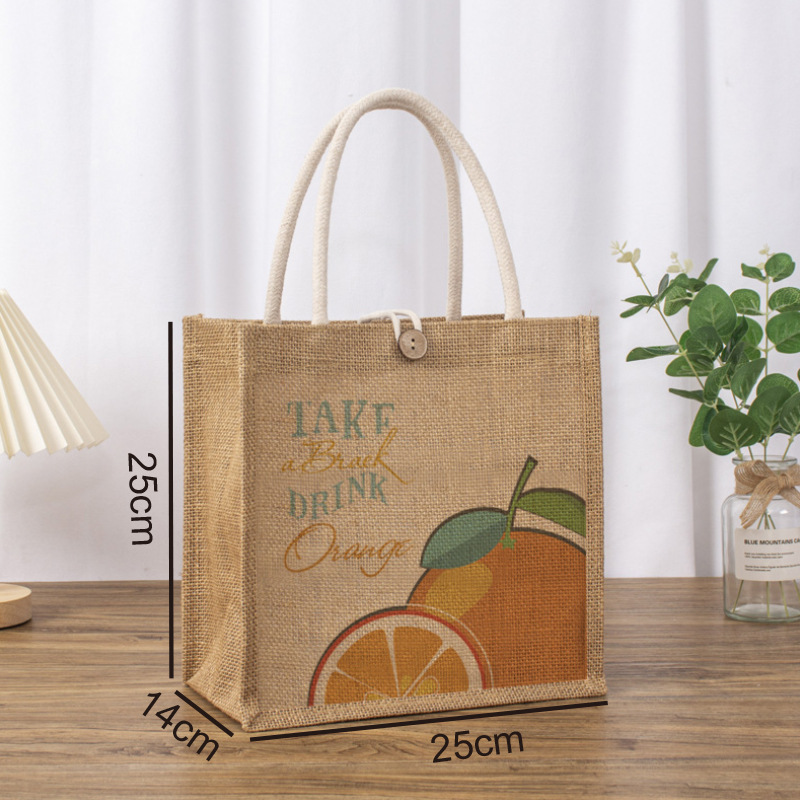 Las naranjas tienen 25 de largo, 14 de ancho y 25 de alto; Color natural del yute; Yute