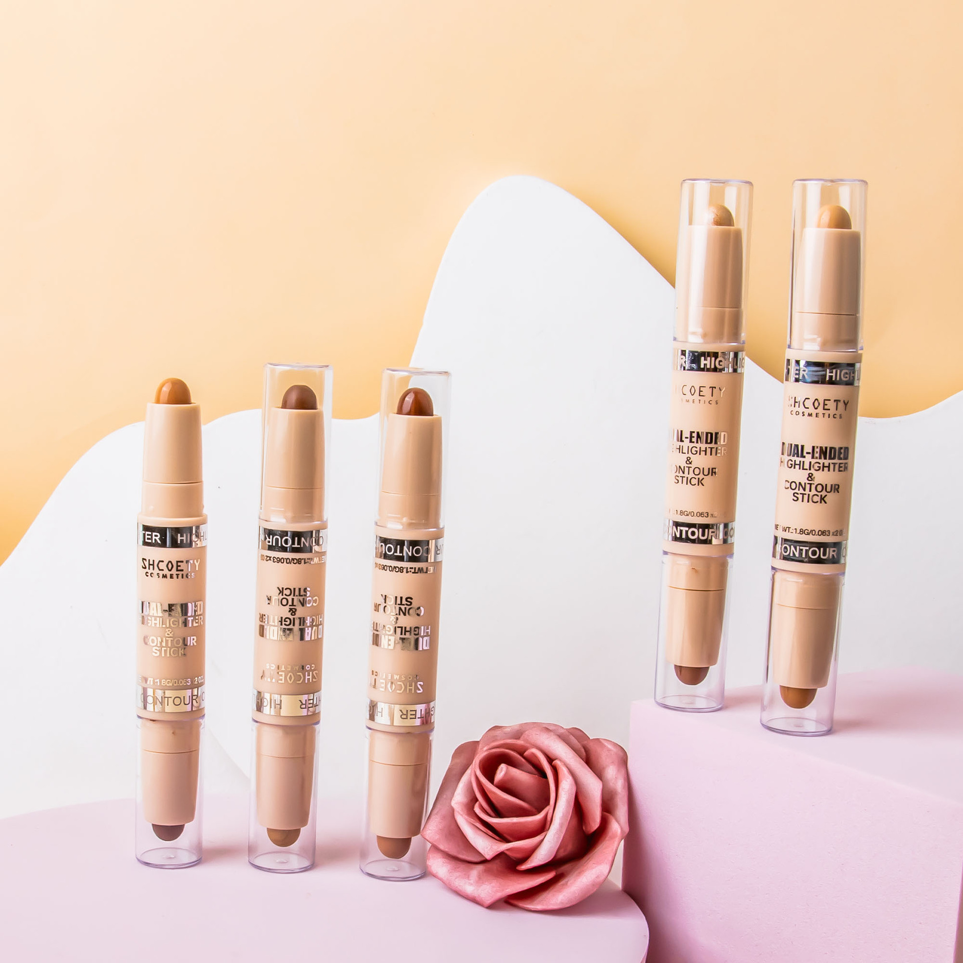 SHCOETY Dual-head contouring stick, high-gloss one-piece pen, matte three-dimensional Contouring, Nose shadow brightening, Horizontal pen, Cross-border undefined