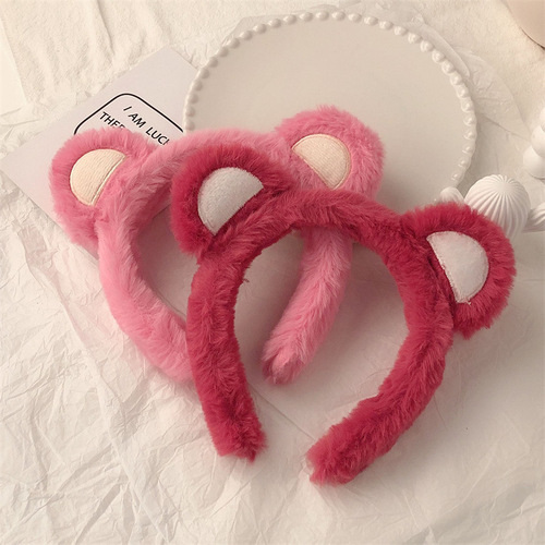 Internet celebrity cute red strawberry bear face wash special hair hoop women's plush hairpin high skull headband hair accessory