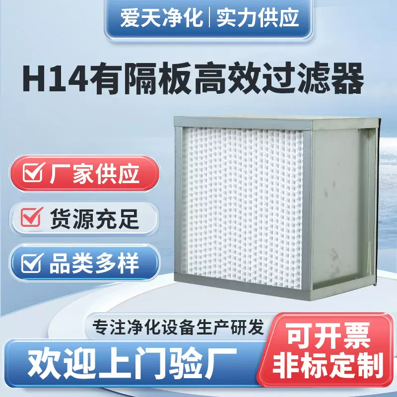 H14有隔板高效过滤器耐高温高效有隔板过滤器H14高效空气过滤器