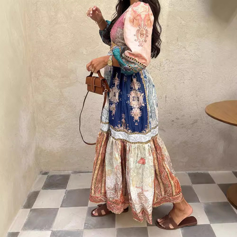 2026 New Cross-Border Retro Printed Ethnic Style Long Dress Bohemian Vacation Workwear Evening Dress 2026 New Cross-Border Retro Printed Ethnic Style Long Dress Bohemian Vacation Workwear Evening Dress