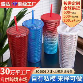 跨境现货网红钻石榴莲杯大容量双层吸管塑料杯子扎手水杯工厂批发
