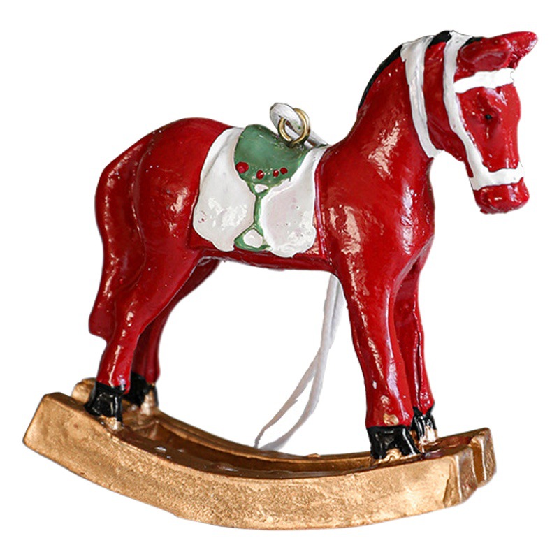 Nuevo árbol de Navidad accesorios rojo resina vintage pintado caballo de Troya pequeño colgante caballo de Troya serie exquisitos adornos