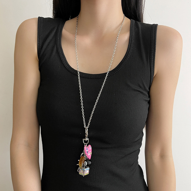 Ins Blogger with Multi-element Billiards Love Pendant Necklace Niche Design Long Sweater Chain Sweater Chain