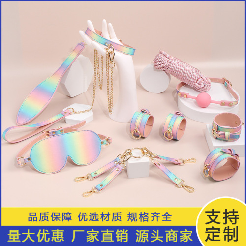 Adult supplies, bed training SM games, bondage, rainbow gradient color suit, male and female sex tool torture