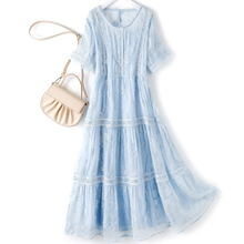 真丝刺绣白色连衣裙女新款桑蚕丝裙子仙气彩色长裙夏抖音直播