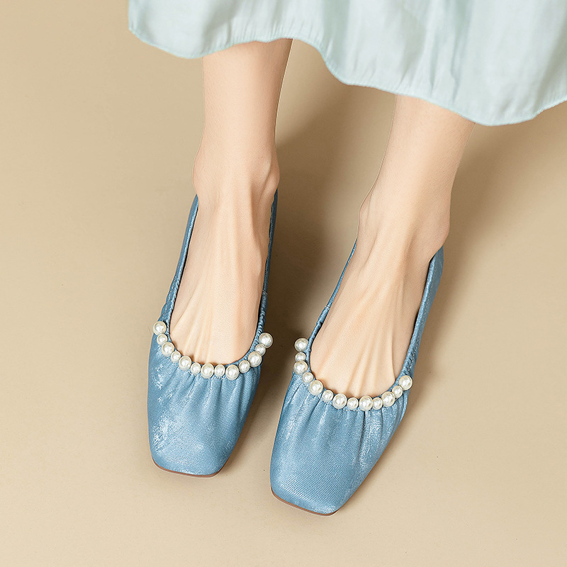 Super suave ~ dulce perla plana zapatos de ballet de una sola mujer nuevo estilo chino chino zapatos de frijoles suaves zapatos de abuela