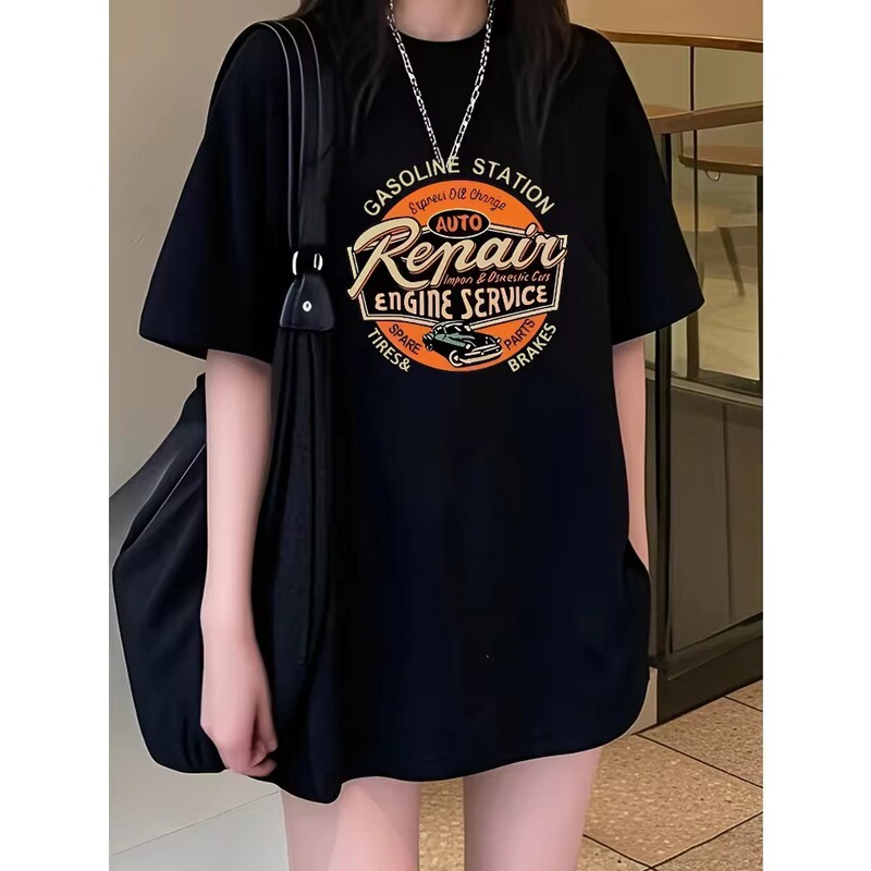 Short-Sleeved T-Shirt for Women, Summer Design, Loose Cartoon Print Short-Sleeved T-Shirt Top, Basic Shirt, Graphic T-Shirt, Cotton