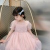 2021夏季新款韓版粉色純色潮範夏季連衣裙棉短袖女童裝