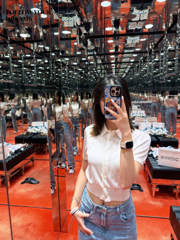 翻领针织开衫25夏季新款刺绣徽标装饰polo短袖上衣女|undefined