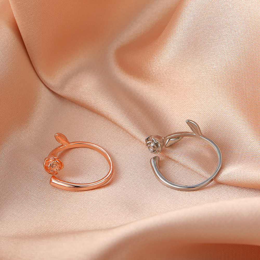 Europe and America Cross Border Open Rose Ring Ins French Retro Flower Ring Internet-Famous Index Fi